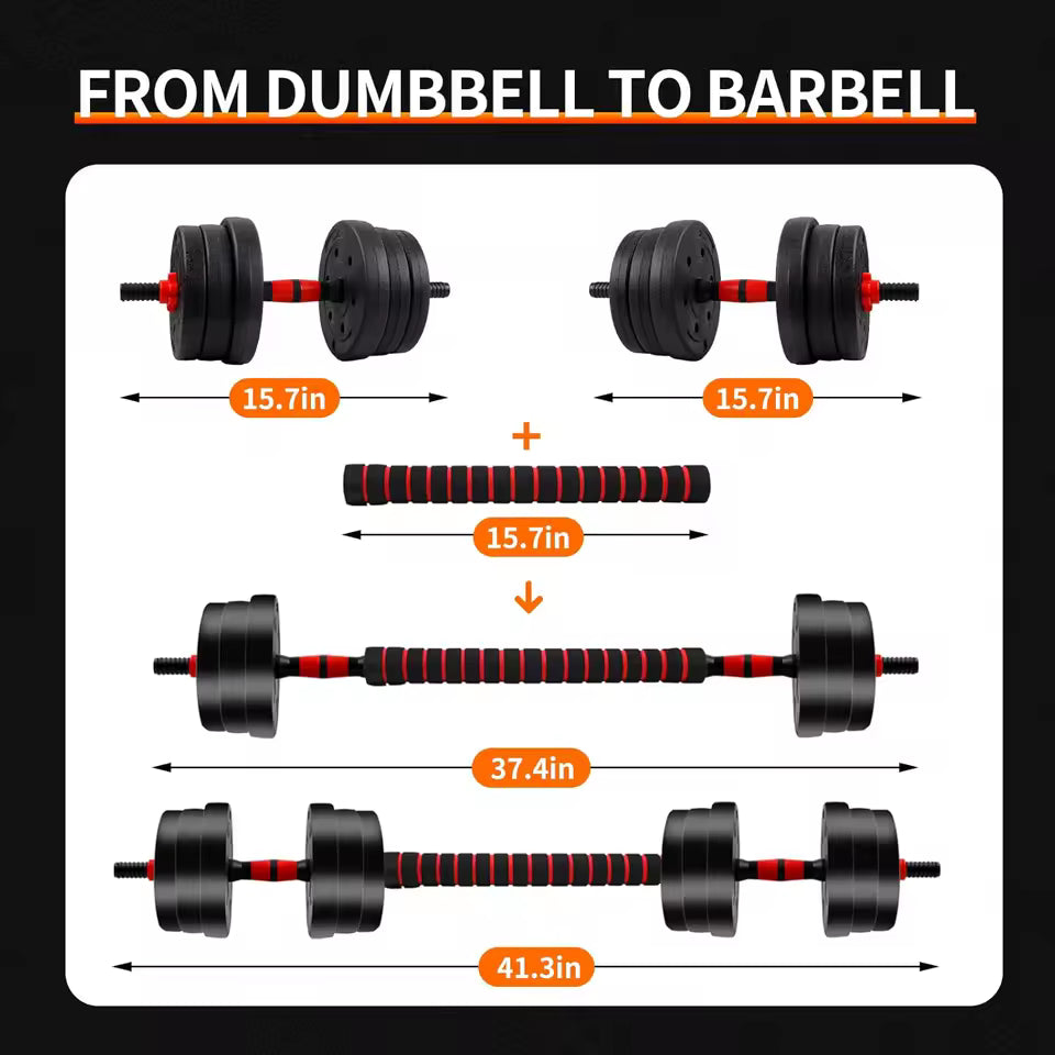5-44lbs Adjustable Dumbbell to Barbell Set, Anti-Slip Grip, Versatile Home Gym Fitness Strength Training Barbell Weight Plates
